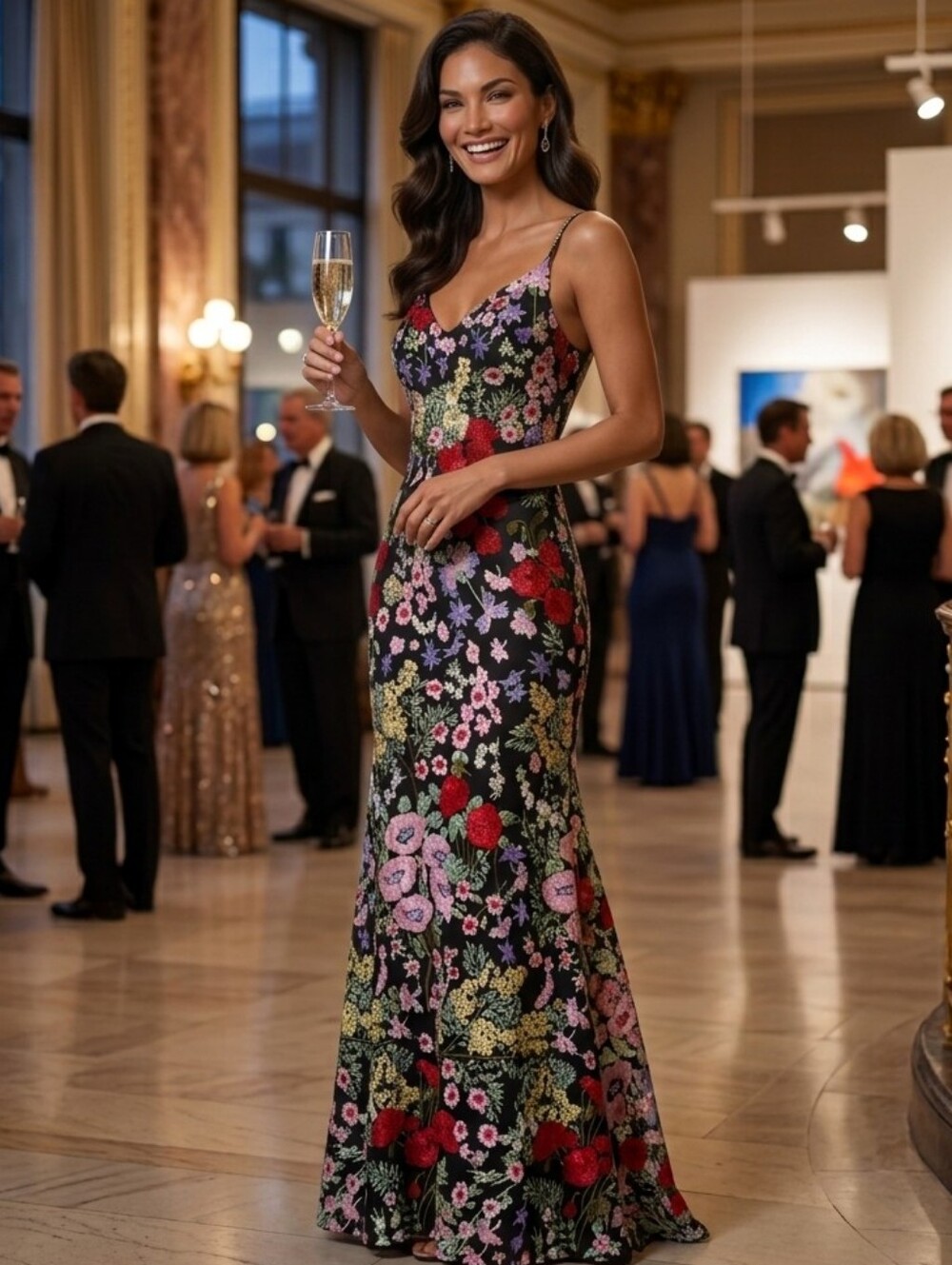 Mac Duggal Size 12 Black Embroidered Floral Trumpet Gown